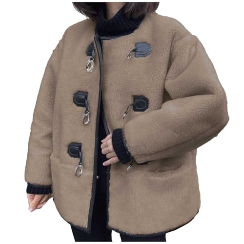 Angebote des Tages Heute Damen, Teddyjacke Damen Winter Fleecejacke Teddy Jacken Übergangs Mantel Jacke Kurz Kurzmantel Teddyfleece Kuscheljacke Coffee, L von SKFLABOOF