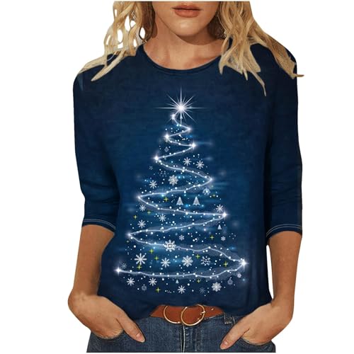 Angebote des Tages Heute Damen, Weihnachtsshirt Damen Shirts & Blusen Pullover 3/4 Arm Shirt Weihnachten Kleid Dreiviertelarm Weihnachts Tshirt Schwarz, XXL von SKFLABOOF