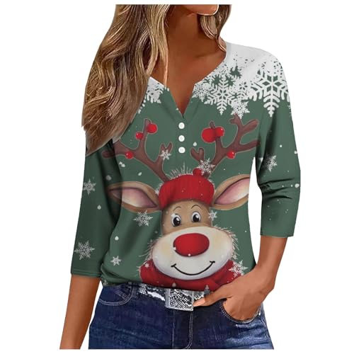 Angebote des Tages Heute Deal, Damen Weihnachtspullover Weihnachtspulli Bluse Weihnachten Tshirt 3/4 Arm Oberteile Shirts & Blusen Kleid Frauen Hässliche Grün, XXL von SKFLABOOF