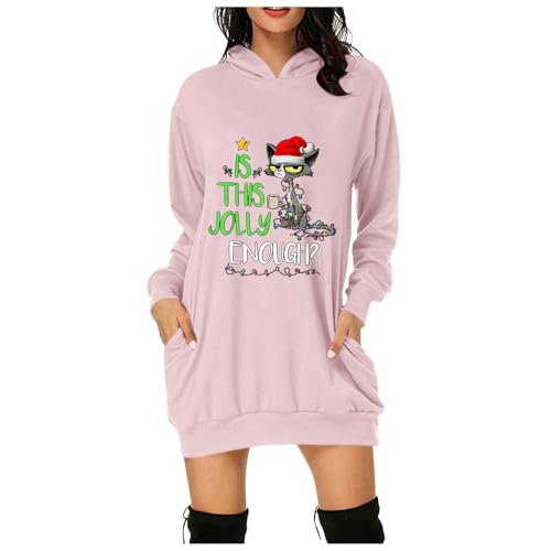 Angebote des Tages Heute Deal, Kleid Weihnachten Damen Weihnachtskleidung Weihnachts Pullis Winter Hoodie Lang Pulli Pullover Weihnachtskostüm Christmas Rosa, XL von SKFLABOOF