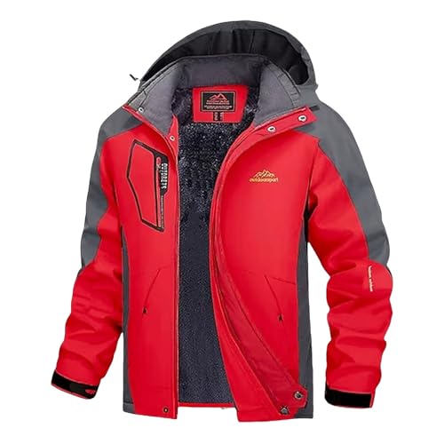 Angebote des Tages Heute Deal, Ski Jacke Damen Wanderjacke Herren Winterjacke Arbeitsjacke Mit Teddyfell Innen Fahrradjacke Winter wasserdichte Mens Jacket Rot, 6XL von SKFLABOOF