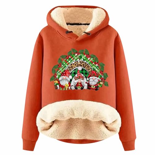 Angebote des Tages Heute Deal, Weihnachts Hoodie Damen Christmas Sweater Weihnachtspullover Warmer Pullis Pulli Teddy Pullover Gefüttert Hässliche Orange, 4XL von SKFLABOOF