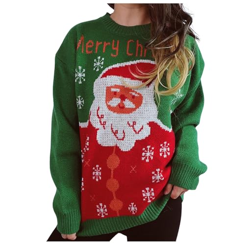 Angebote des Tages Heute Deal, Weihnachtspulli Damen Aesthetic Clothes Sweater Winter Pullover Für Warm Elegant Weihnachtspullover Lustig Longpullover Sweatshirt Grün, L von SKFLABOOF