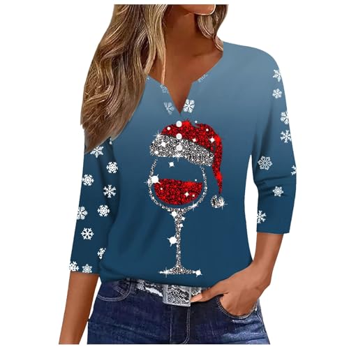 Angebote des Tages Heute Deal, Weihnachtspullover Hässlich Weihnachtskleidung Damen Weihnachts Shirt Tshirt Shirts Christmas Mode Pullover 3/4 Arm Blau, XL von SKFLABOOF