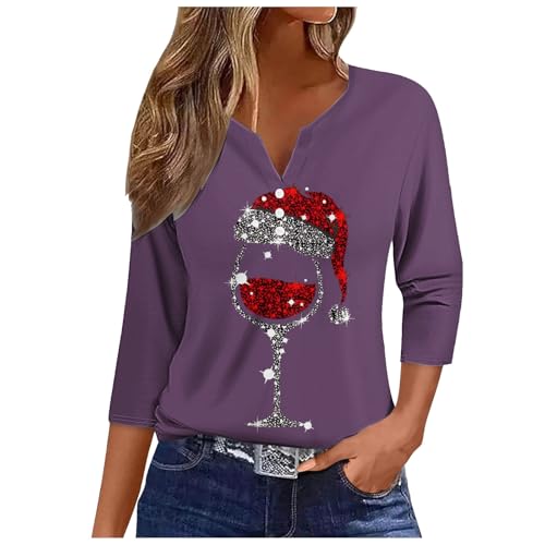 Angebote des Tages Heute blitzangebote, Weihnachtsshirt Shirt 3/4 Arm Damen Weihnachts Pullis Christmas Vacation Sweater Bluse Weihnachtskostüme Weihnachten Tshirt Lila, S von SKFLABOOF