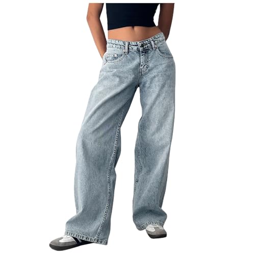 Baggy Jeans Teenager mädchen, Baggy Jeans Damen Cargo Hosen Y2k Clean Girl Aesthetic Clothes Hose Mädchen Boyfriend Style Gerades Bein High Waist Men Blau, XS Baggy Jeans Teenager mädchen, Baggy Jeans Damen Cargo Hosen Y2k Clean Girl Aesthetic Clothes Hose Mädchen Boyfriend Style Gerades Bein High Waist Men Blau, XS von SKFLABOOF