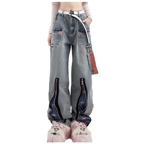 Baggy Jeans Teenager mädchen, Baggy Jeans Damen High Waist Teenager Mädchen Vintage Kleidung Y2k Hose Trendyol Hosen Weite 90er Jahre Outfit Jungen Weites Bein Sommer Blau, XL von SKFLABOOF