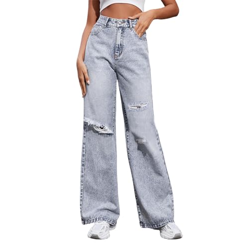 Baggy Jeans Teenager mädchen, Boyfriend Jeans Damen Baggy Hüftjeans Weite Hosen Für Mädchen Hose Weitem Bein Hellblaue Mom-Jeans Y2k Cargohosen Low Rise BU2, XS von SKFLABOOF