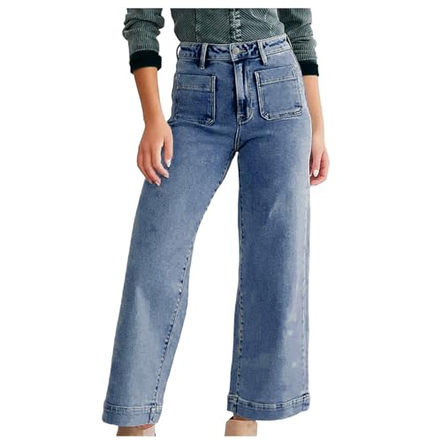 Baggy Jeans Teenager mädchen, Damen Jeans Baggy Mädchen Schlupfjeans Y2k Sachen Für Teenager Hosen Boyfriend Low Rise Mom 90er Jahre Outfit 90 Blau, L von SKFLABOOF