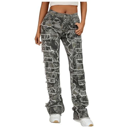 Baggy Jeans Teenager mädchen, Damen Jeans Cargohosen Baggy Hosen Weit Sommer Pants Jeanshose Anziehsachen 90er Jahre Outfit Damenjeans Camouflage, M von SKFLABOOF