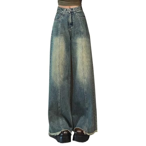 Baggy Jeans Teenager mädchen, Damen Jeans Palazzo Hose Streetwear Weite Sommer Cargo Pants Women Baggy Mädchen Mom-Jeans Jogging High Waist Outfit Y2k Hosen Dark Blue, L von SKFLABOOF