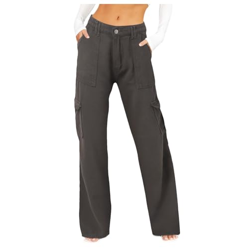 Baggy Jeans Teenager mädchen, Jeans Damen Baggy Hose Hosen Lockere 90er Outfit Weites Bein Sommer Straight Leg Long Legs Mädchen Hüftjeans Grau, S von SKFLABOOF