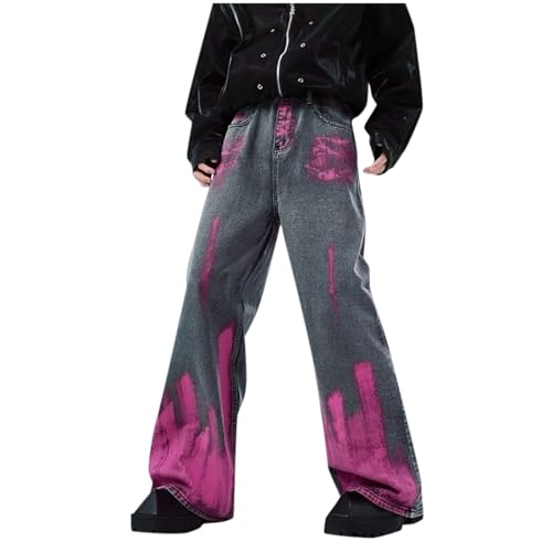 Baggy Jeans Teenager mädchen, Jeans Damen Teenager Mädchen Kleidung Baggy Hosen Cargohose Weite Hose Trendyol Weit Y2k Pants Weites Bein Gerades Outfit 90er Jahre Rosa, L von SKFLABOOF