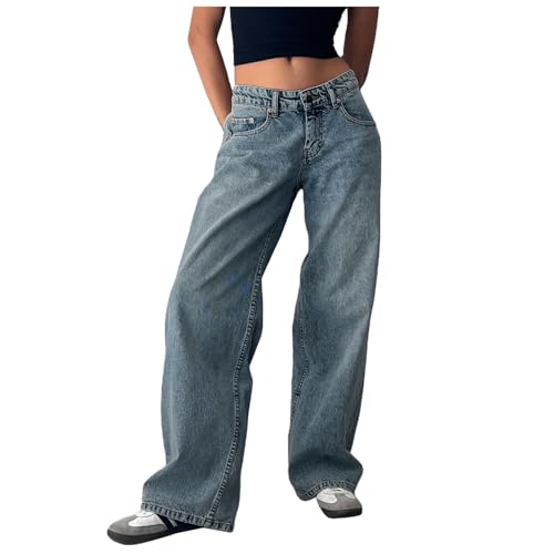 Baggy Jeans Teenager mädchen, Wide Leg Jeans Damen Hose Grosse Grössen Breite Y2k Baggy Jeanshose Sommer Mit Hohem Bund Weites Bein Pants Himmelblau, M von SKFLABOOF