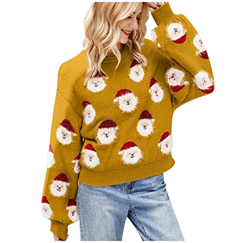 Black Friday, Weihnachtspullover Damen Lustig Klamotten Fall Sweater Ugly Christmas Tops Für Teenager Mädchen Merry Winter Pullover Warm Autumn Aesthetic Gold, L von SKFLABOOF