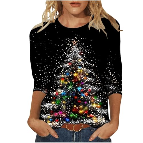 Black Friday, Weihnachtsshirt Damen Mode Pullover Weihnachten Weihnachts T-Shirt Kleid Weihnachtspullover Lustig Shirt 3/4 Arm Multicolour, XXL von SKFLABOOF