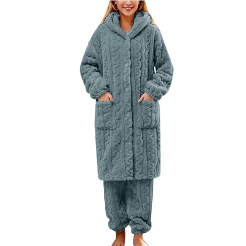 Black Friday Angebote 2024, Damen Schlafanzug Winter Lang Kuschelig Kuschel Herren Warm Pijamas Pyjama Flauschiger Flanell Nachthemd Warmes Blau, M von SKFLABOOF