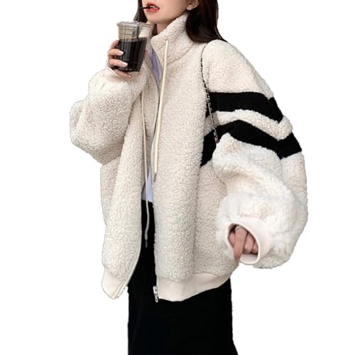 Black Friday Angebote 2024, Damen Teddy Jacke Übergangsjacke Kuschelige Flauschige Fleece Kuschel Winter Kurz Plüschjacke Mantel Wolle Fleecejacke Beige, M von SKFLABOOF