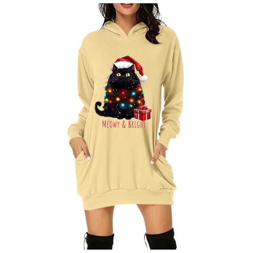 Black Friday Angebote 2024, Kleid Weihnachten Weihnachtskleid Damen Weihnachts Pullover Lustig Winter Kleider Kostüm Weihnachtskleidung Long Pulli Lang Beige, L von SKFLABOOF