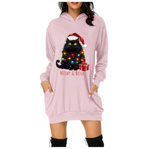 Black Friday Angebote 2024, Kleid Weihnachten Weihnachtskleid Damen Weihnachts Pullover Lustig Winter Kleider Kostüm Weihnachtskleidung Long Pulli Lang Rosa, L von SKFLABOOF