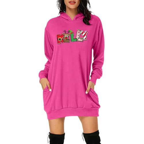 Black Friday Angebote 2024, Kleid Weihnachten Weihnachtskostüm Damen Christmas Dress Women Kostüm Weihnachtsbluse Hoodie Lang Weihnachtskleid Pullover Hot Pink, XL von SKFLABOOF