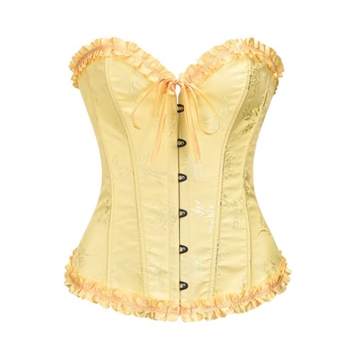 Black Friday Angebote 2024, Piraten Korsett Damen Korsage Bodyshape Schnürkorsett Piratenkostüm Pirat Underbust Corset Corsette Kleid gelb, L von SKFLABOOF