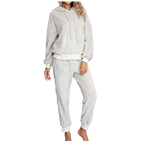 Black Friday Angebote 2024, Pyjama Damen Flauschig Hausanzug Schlafanzug Flanell Mädchen Warm Fleecehose Lang Plüschhose Warme Hosen Winter Frauen Grau, XL von SKFLABOOF