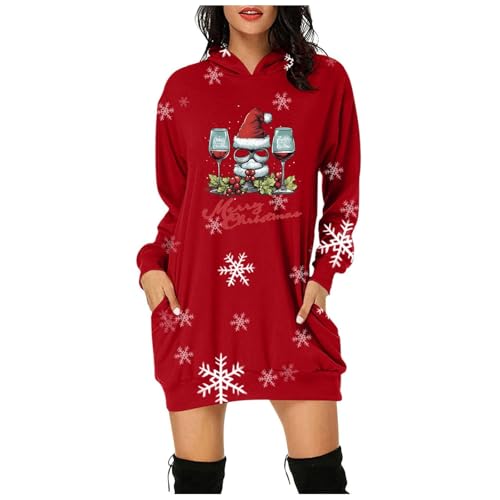 Black Friday Angebote 2024, Weihnachtskleidung Damen Weihnachtsoutfit Kleid Weihnachten Lustig Hoodie Kostüm Weihnachts Schöne Kleider Rot, S von SKFLABOOF