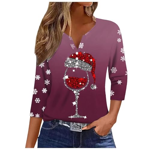 Black Friday Angebote 2024, Weihnachtspullover Hässlich Weihnachtskleidung Damen Weihnachts Shirt Tshirt Shirts Christmas Mode Pullover 3/4 Arm Hellviolett, XL von SKFLABOOF