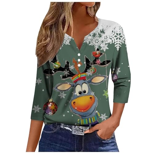 Black Friday Angebote 2024, Weihnachtsshirt Damen Shirt 3/4 Arm Weihnachts Pullover Shirts Tshirt Dreiviertel Damenblusen Weihnachtspullis Weihnachten Schwarz, M von SKFLABOOF