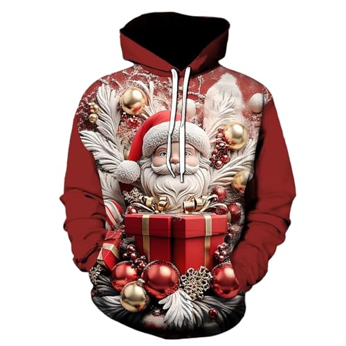 Black Friday Angebote 2024 ab wann, Christmas Hoodie Ugly Sweater Weihnachten Männer Weihnachtspullover Herren Lustig Weihnachtsmann Weihnachtskleidung Lustiger Rot, L von SKFLABOOF