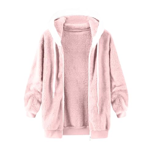 Black Friday Angebote 2024 ab wann, Teddy Fleecejacke Damen Jacke Mit Teddyfutter Fleece Teddy-Jacke Teddyplüsch Plüschjacke Sherpa Herbstjacke Für Flauschig Rosa, 3XL von SKFLABOOF