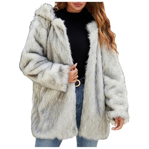 Black Friday Angebote 2024 ab wann, Teddy Fleecejacke Damen Teddyfell Jacke Teddyfleece Mit Kapuze Teddyjacke Plüsch Winterjacke Herbstjacke Silber, XXL von SKFLABOOF