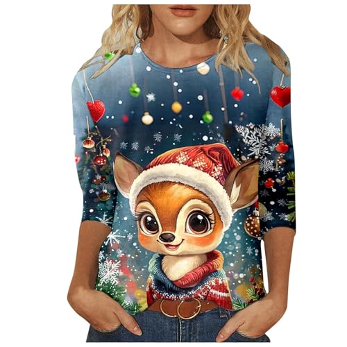 Black Friday Angebote 2024 ab wann, Weihnachts Bluse Damen Weihnachtskleid Weihnachtsfeier Outfit 3/4 Arm Weihnachtskleidung Shirt 3/4arm Kleidung Mode Lila, XL von SKFLABOOF