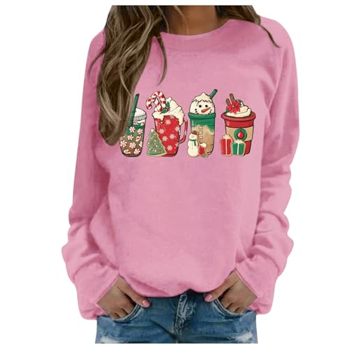 Christmas Sweater Damen Winter Weihnachten Weihnachtsoutfit Weihnachtspulli Damenpullover Langarm Hässlich Streetwear Warm Weihnachtspullover Winterpullover Sweater Rosa L von SKFLABOOF