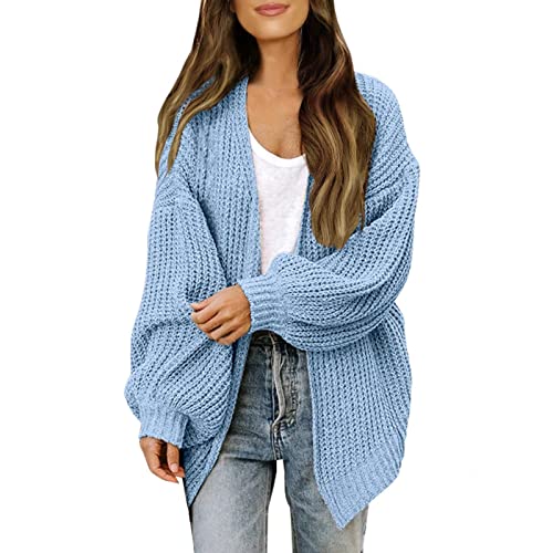 Damen Cardigan | Strickjacke Damen Kurz Häkeljacke Damen Sommer Strickpullover Damen Knöpfe 1 Strickjacken Pullover Strick Crop Kurze Jacke Vorne Offen Cardigan Damen (Hellblau, M) von SKFLABOOF