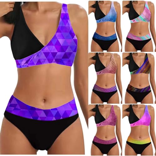 Damen Cross Back Badeanzüge | Push Up Bademode Bikini Sets Bauchweg High Waist Triangel Bikini-Sets (002b Dark Blue, XXL) F von SKFLABOOF