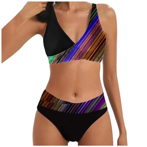 Damen Cross Back Badeanzüge | Push Up Bademode Bikini Sets Bauchweg High Waist Triangel Bikini-Sets (002d Navy, XXL) von SKFLABOOF