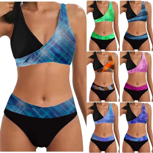 Damen Cross Back Badeanzüge | Push Up Bademode Bikini Sets Bauchweg High Waist Triangel Bikini-Sets (003a Blue, S) von SKFLABOOF