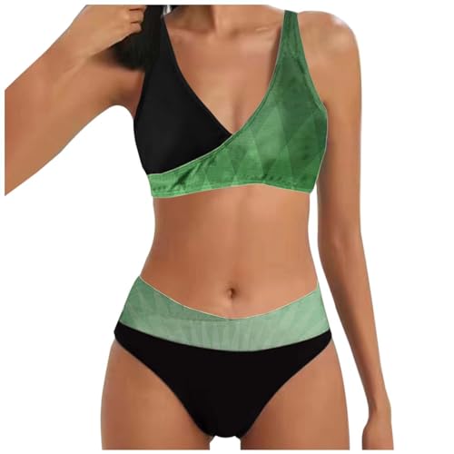 Damen Cross Back Badeanzüge | Push Up Bademode Bikini Sets Bauchweg High Waist Triangel Bikini-Sets (004b Green, L) von SKFLABOOF