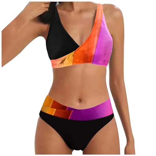 Damen Cross Back Badeanzüge | Push Up Bademode Bikini Sets Bauchweg High Waist Triangel Bikini-Sets (006e Orange, S) F von SKFLABOOF