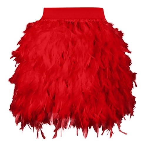 Damen Feder Rock Karnevalkostüm Elastische Taille Party Minirock Rot L von SKFLABOOF