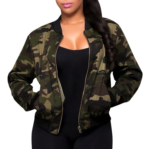 Damen Jacke übergang, Jeansjacke Jacket Leichte Sommerjacke Für Damen College Jacke Mädchen Damen-Jeansjacken Jeans Jacken Sommer Bomberjacke Camouflage, XL von SKFLABOOF