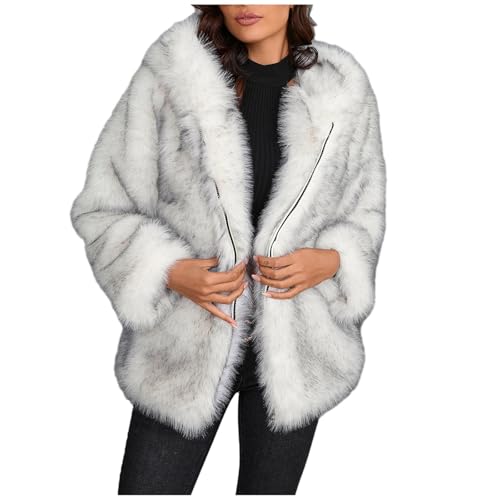 Damen Kunstpelz Mantel Crop Pelzmantel Mode Einfarbige Winterjacke Warme Dicke Wintermantel Langarm Übergangsjacke Mit Umlegekragen Plüsch Jacke Kurz Pelzjacke Locker Outwear von SKFLABOOF