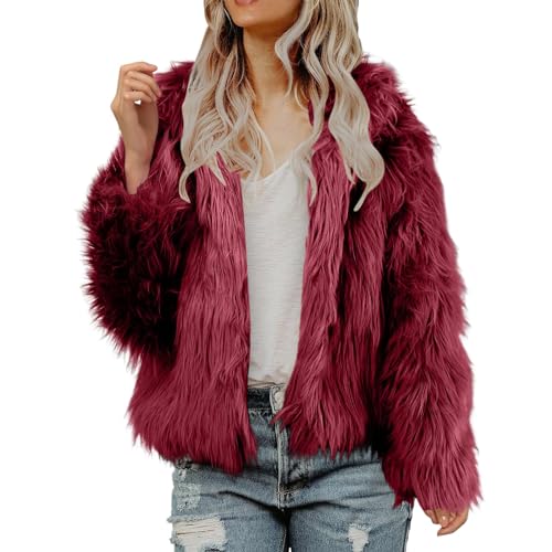 Damen Kunstpelz Mantel Kurzer Faux Pelz Winterjacke Kunstfell Oberbekleidung Einfarbig Dicker Parka Wintermantel von SKFLABOOF