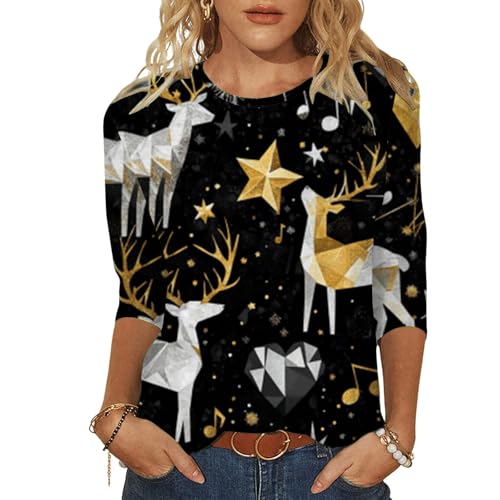 Damen Mode Sale, Weihnachtsshirt Damen Weihnachtskleid Pullover Weihnachten 3/4 Arm Shirt Shirts & Blusen Dreiviertelarm Weihnachts Tshirt Silber, XXL von SKFLABOOF