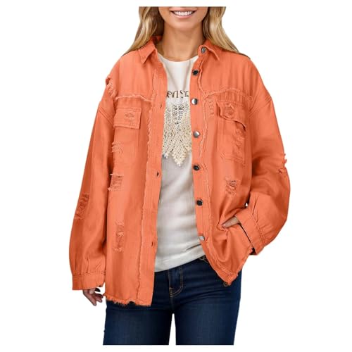 Damen Oversize Langarm Jacke College Sommer Jeanshemd Tasche Blouson Festival Casual Übergangsjacke Jeansbluse Jeansjacke Jeansjacke Damen-Jeansjacken von SKFLABOOF