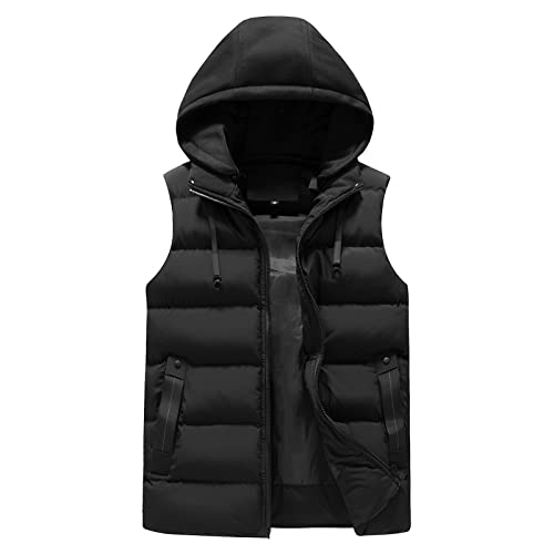 Damen Sale, Ärmellose Weste Herren Elegant Westen Outdoor Herren-Westen Puffer Jacke mit Kapuze Ausgefallene Jacken - Schwarz, 4XL von SKFLABOOF