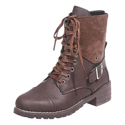 Damen Stiefeletten Kniehohe Damen Westernstiefel gefüttert Schnürstiefeletten Outdoor Winter Stiefel Kaffee 37 von SKFLABOOF