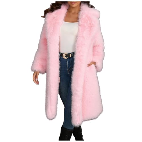 Damen Teddy Fleece Mantel Revers Winter Plüschmantel Plüschjacke Teddy Fleece Jacke Warme Lang Parka Coat Trenchcoat Übergangsjacke Rosa S von SKFLABOOF